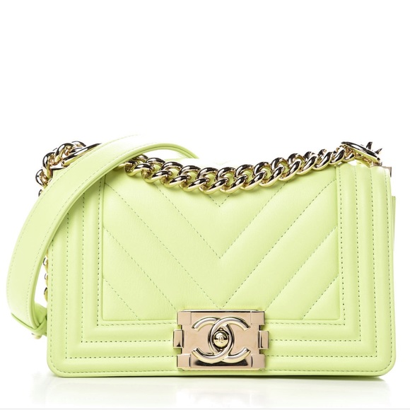 CHANEL Handbags - CHANEL Calfskin Chevron Quilted Small Boy Flap Light Green
